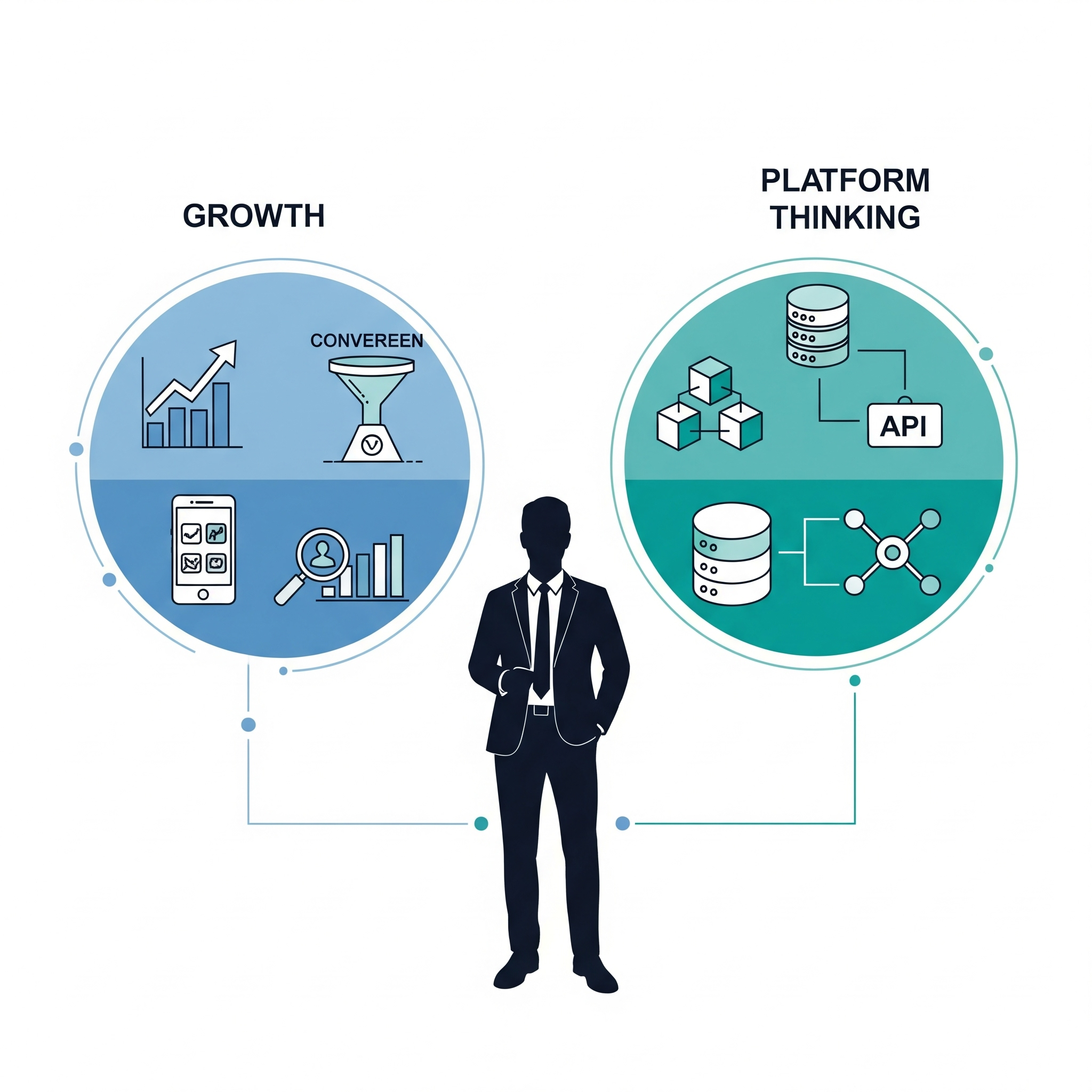 Full-stack product manager illustration showing integration of growth and platform capabilities